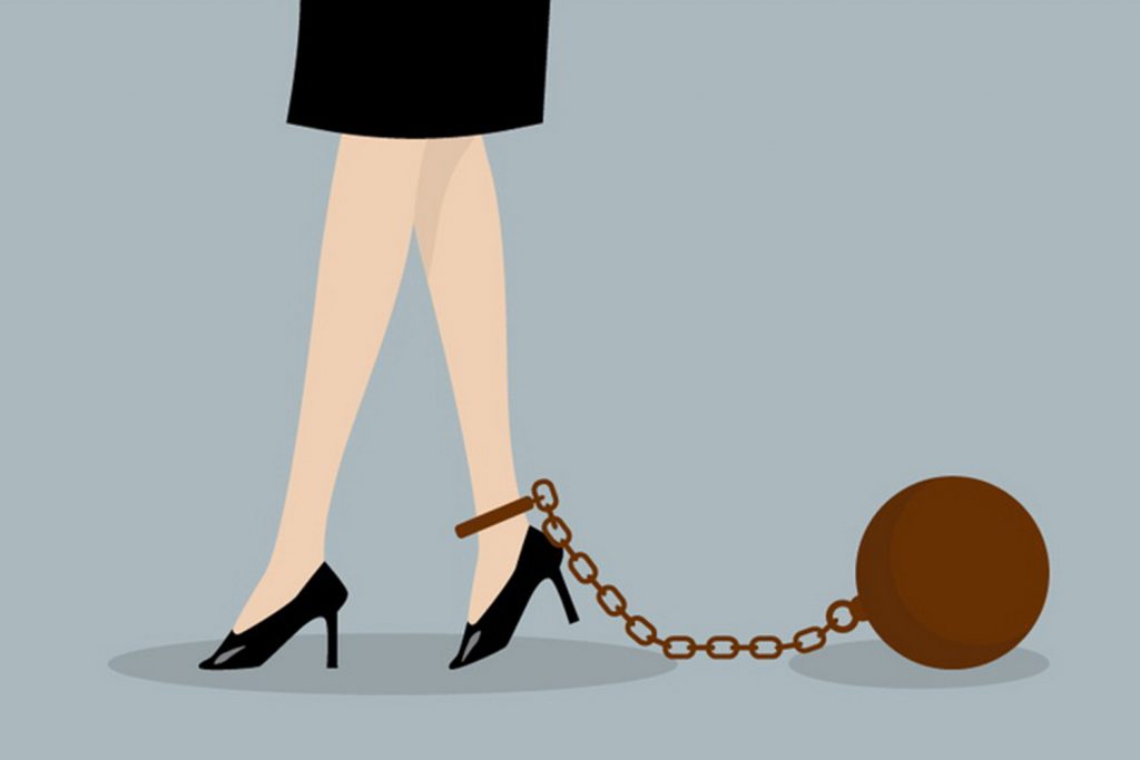 Chained business woman. Business concept