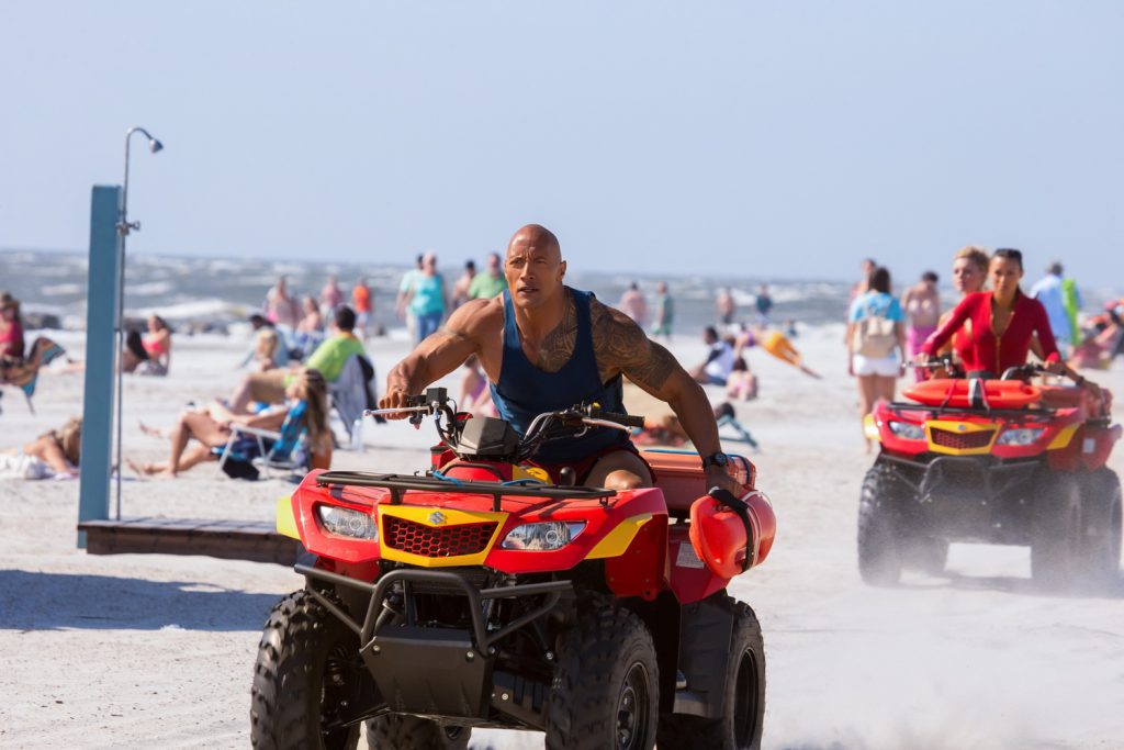 Dwayne Johnson as Mitch Buchannon in the film BAYWATCH by Paramount Pictures, Montecito Picture Company, FlynnPicture Co., and Fremantle Productions