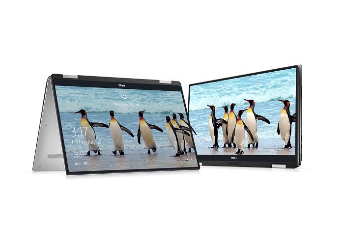 Two Dell XPS 13 (Model 9365) touch notebook computers, codename Aventador with Penguin Hello App screenfil. For use in the FY18 Upper Funnel Aventador Astro campaign only.