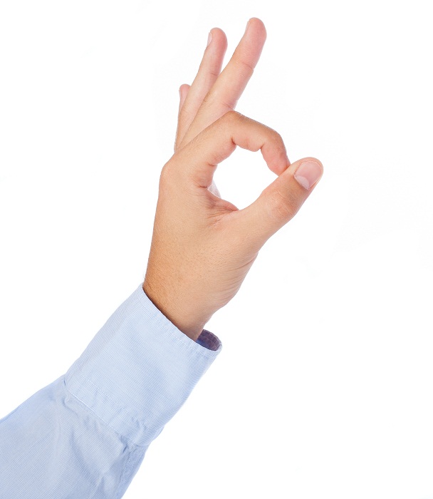 hand doing ok symbol on a white background