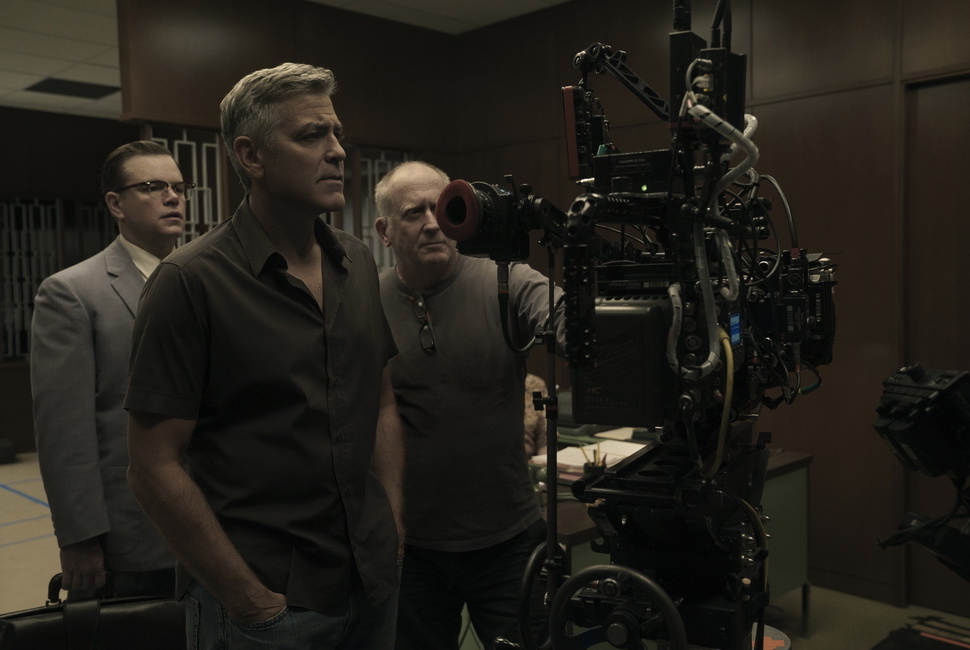 Left to right: Matt Damon, Director George Clooney and Cinematographer Robert Elswit on the set of SUBURBICON, from Paramount Pictures and Black Bear Pictures.