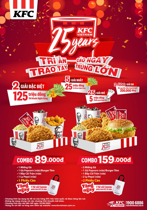 KFC khuyến mãi tri ân khách hàng nhân dịp 25 năm có mặt tại thị trường