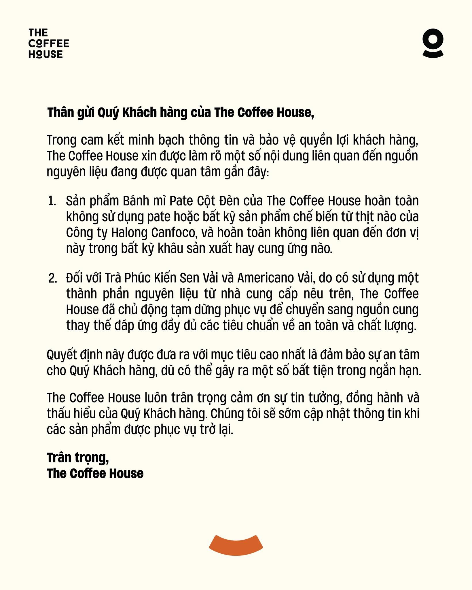 Cách The Coffee House công bố thông tin rõ ràng, minh bạch giúp thương hiệu nhận được sự đồng cảm từ người tiêu dùng.